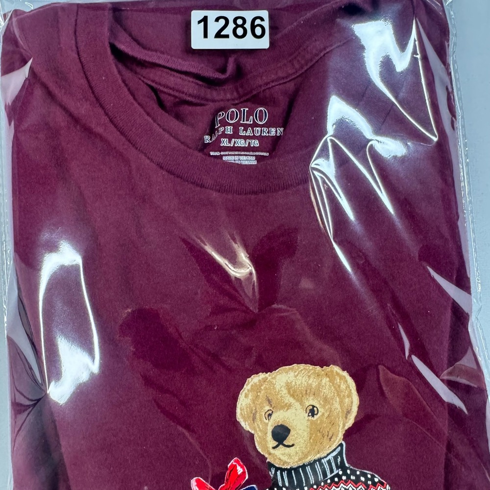 Polo Bear Ralph Lauren T-Shirt Mens XL Burgundy Long Sleeve Holiday Graphic - Picture 8 of 8